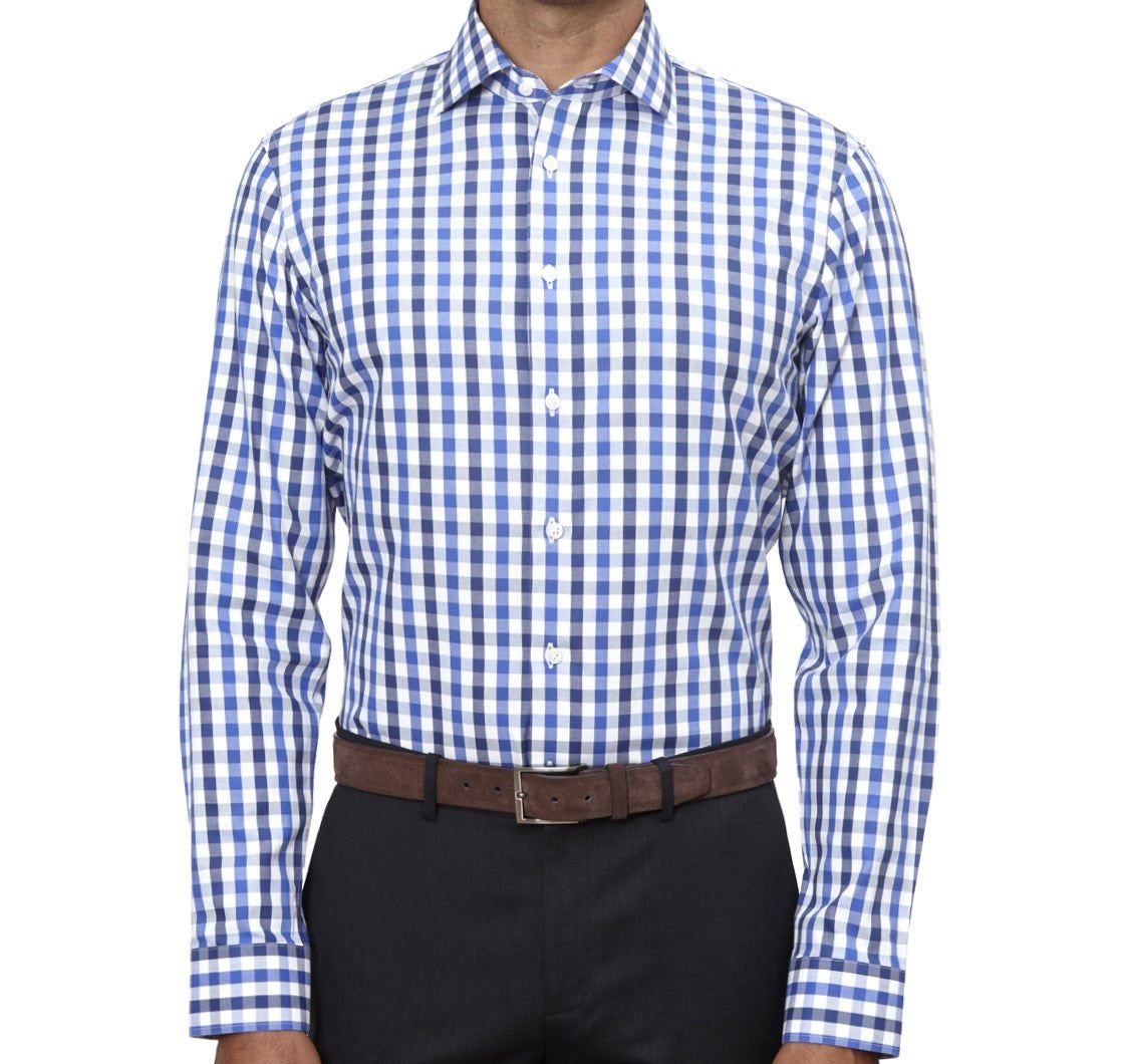 Large Two Color Gingham Navy Non-Iron Dress Shirt sold by The Tie Bar product image thumbnail 4