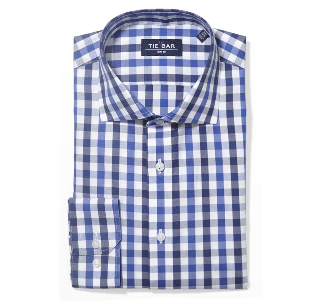 Large Two Color Gingham Navy Non-Iron Dress Shirt sold by The Tie Bar