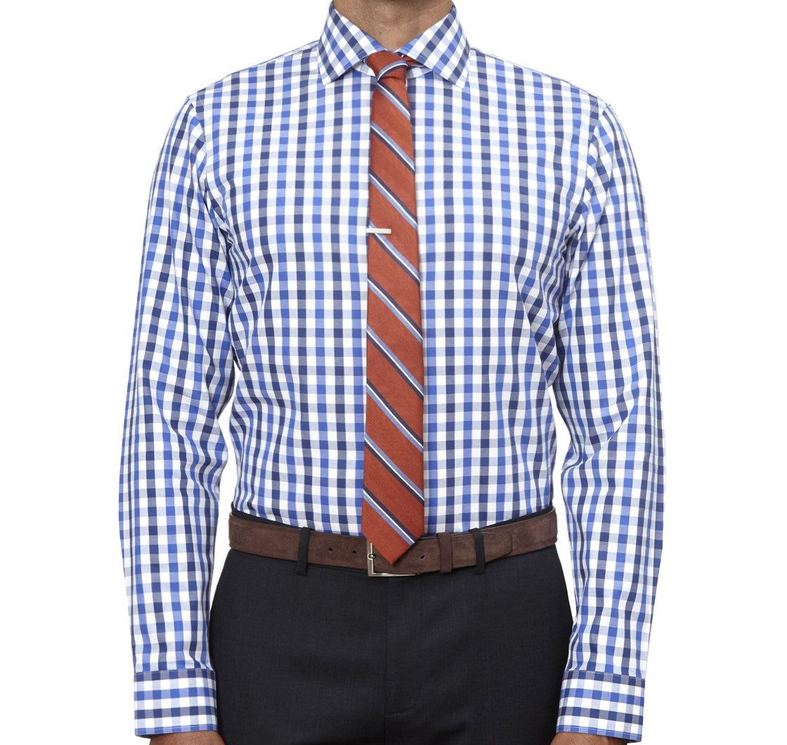 Large Two Color Gingham Navy Non-Iron Dress Shirt sold by The Tie Bar product image thumbnail 5