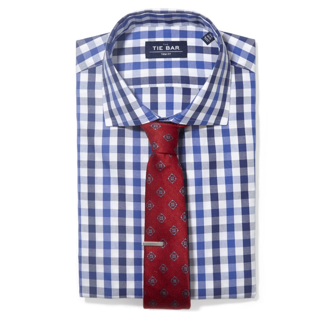 Large Two Color Gingham Navy Non-Iron Dress Shirt sold by The Tie Bar product image thumbnail 2