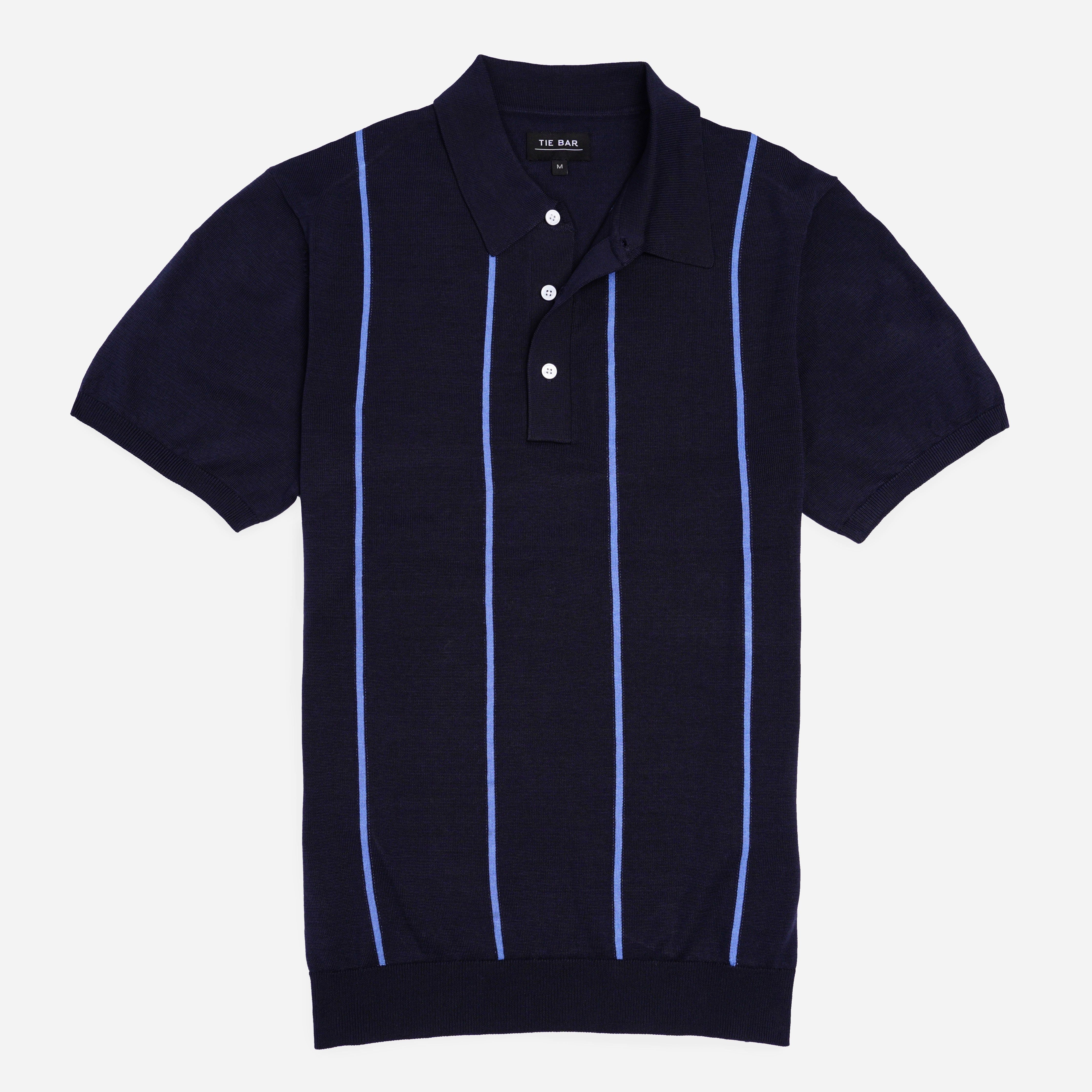 Thin Vertical Stripe Navy Polo sold by The Tie Bar