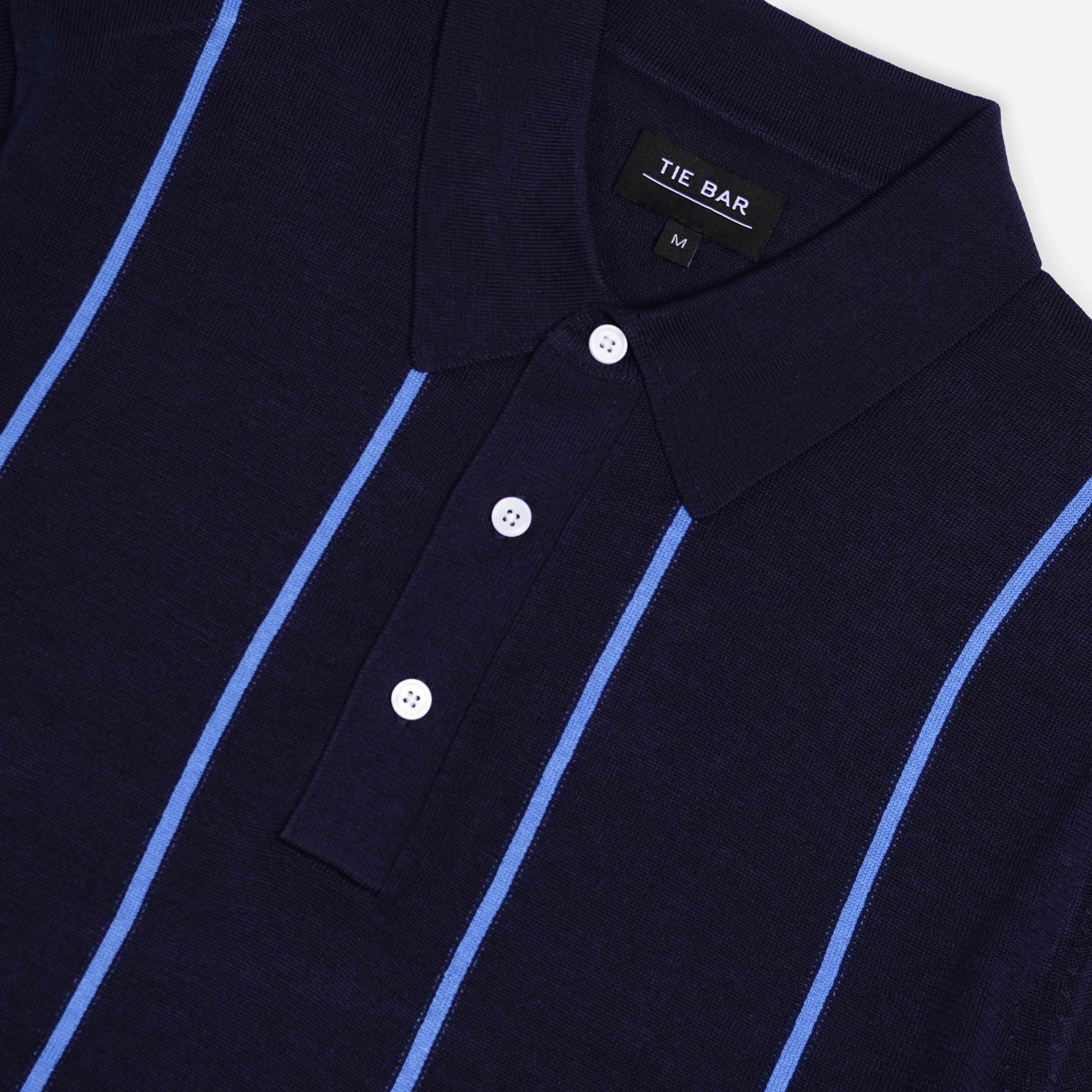 Thin Vertical Stripe Navy Polo sold by The Tie Bar product image thumbnail 2