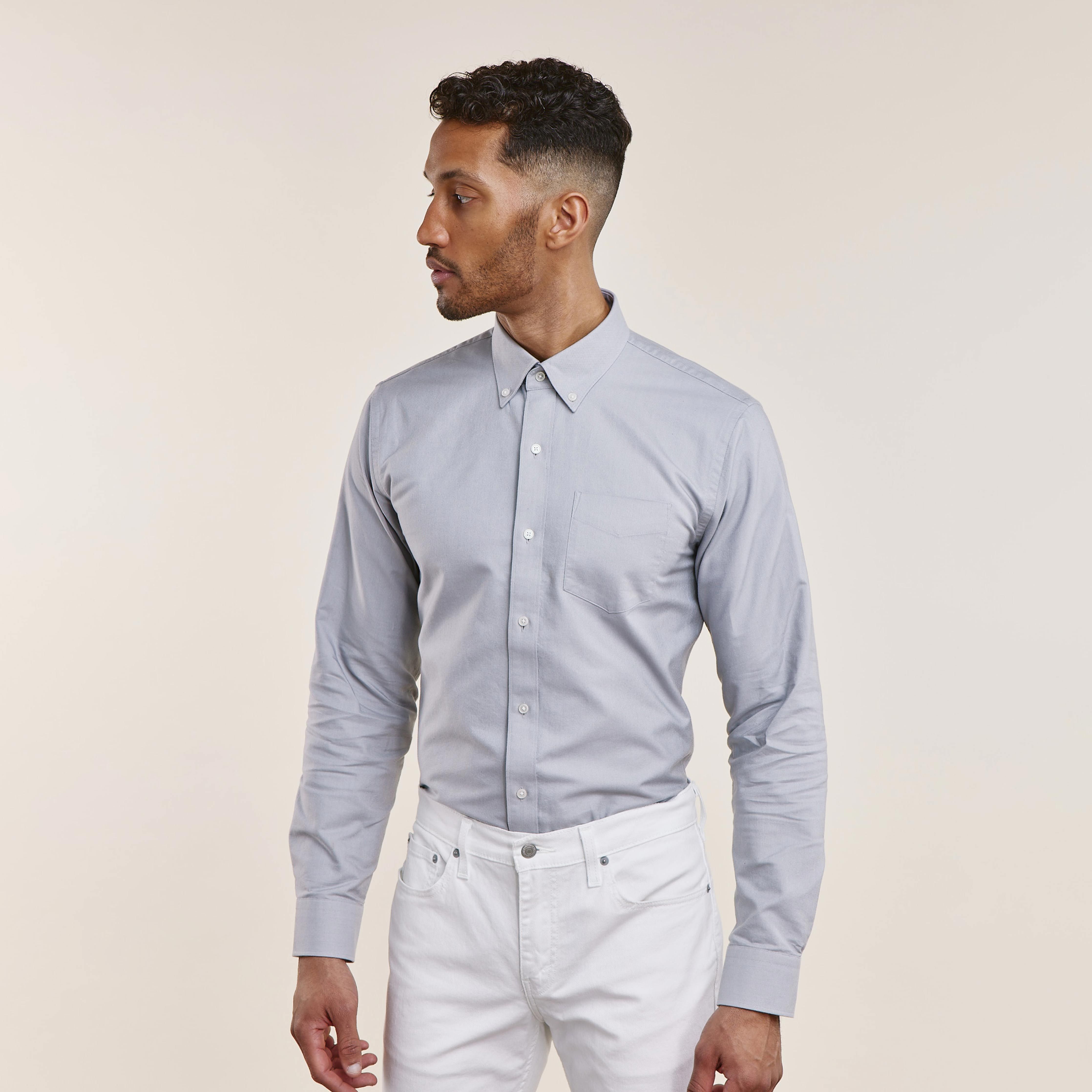 The Modern-Fit Oxford Pale Grey Casual Shirt sold by The Tie Bar product image thumbnail 5
