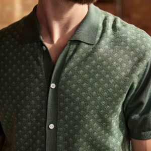 Full Placket Jacquard Motif Jade Polo sold by The Tie Bar