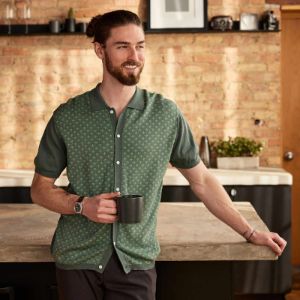 Full Placket Jacquard Motif Jade Polo sold by The Tie Bar
