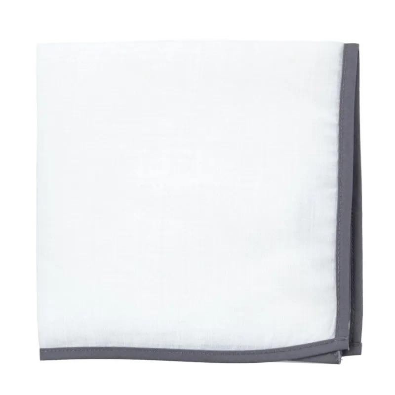 White Linen With Border Charcoal Pocket Square sold by The Tie Bar