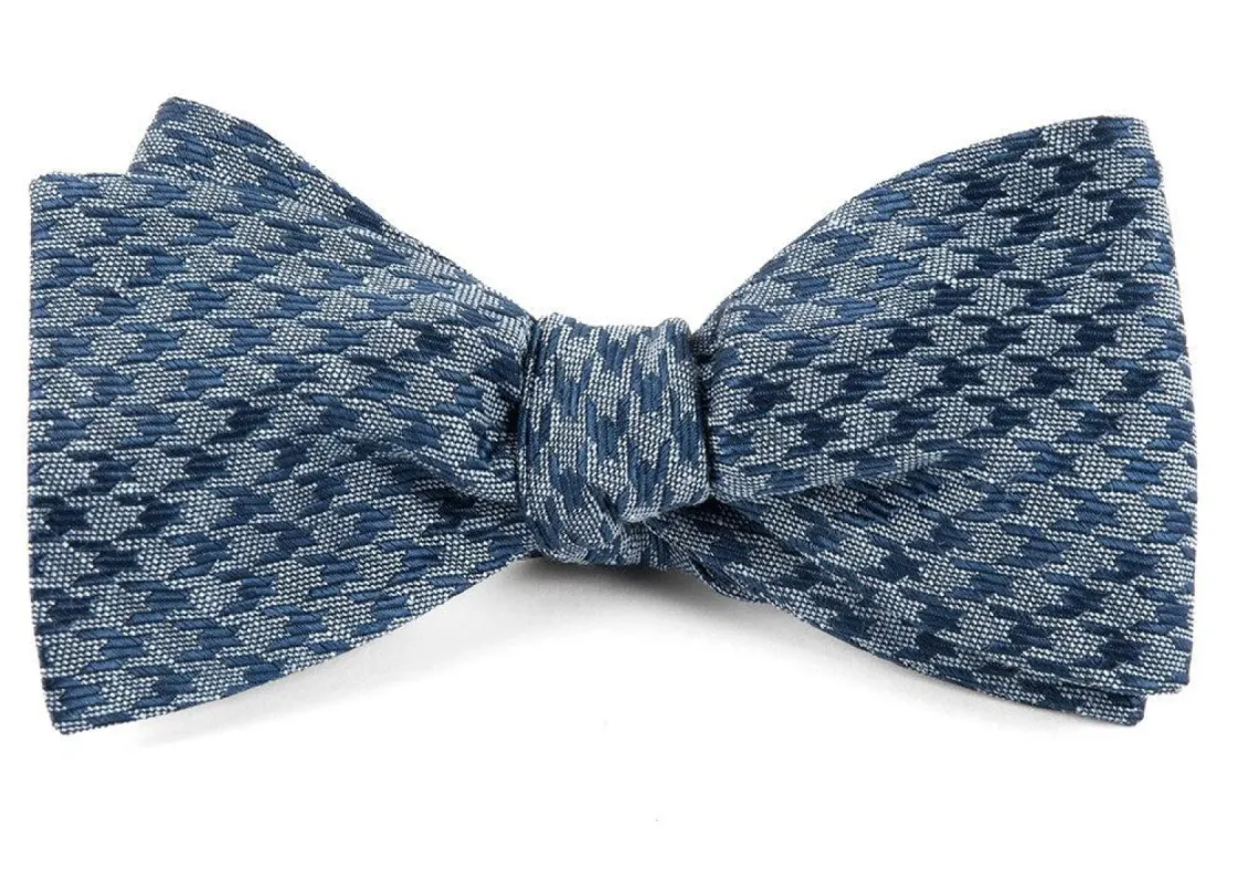 White Wash Houndstooth Blue Bow Tie sold by The Tie Bar