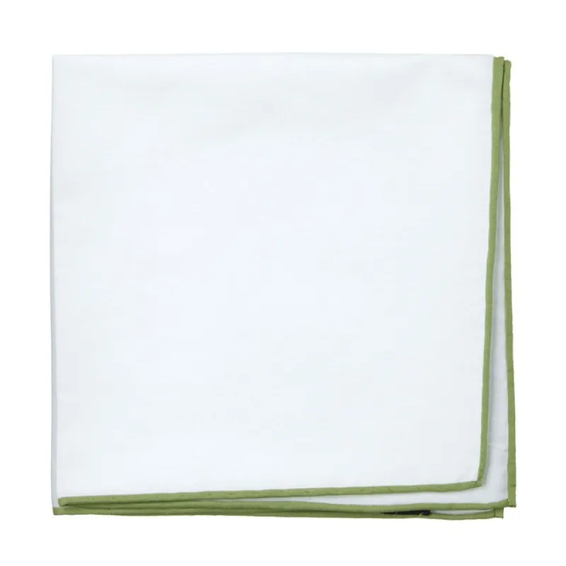 White Cotton With Border Moss Pocket Square sold by The Tie Bar