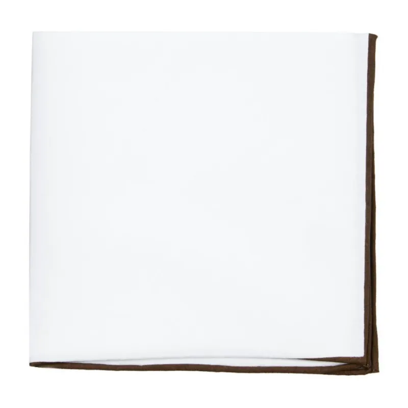 White Cotton With Border Brown Pocket Square sold by The Tie Bar