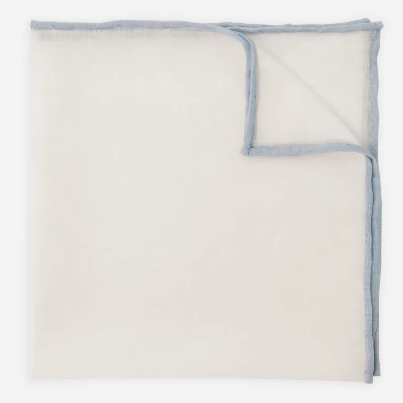 White Linen With Rolled Border Dusty Blue Pocket Square sold by The Tie Bar