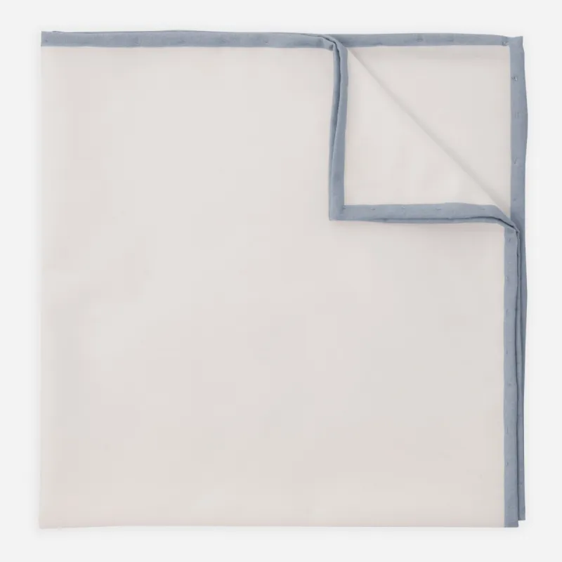 White Cotton With Border Dusty Blue Pocket Square sold by The Tie Bar