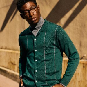 Merino Wool Striped Hunter Green Sweater Polo sold by The Tie Bar