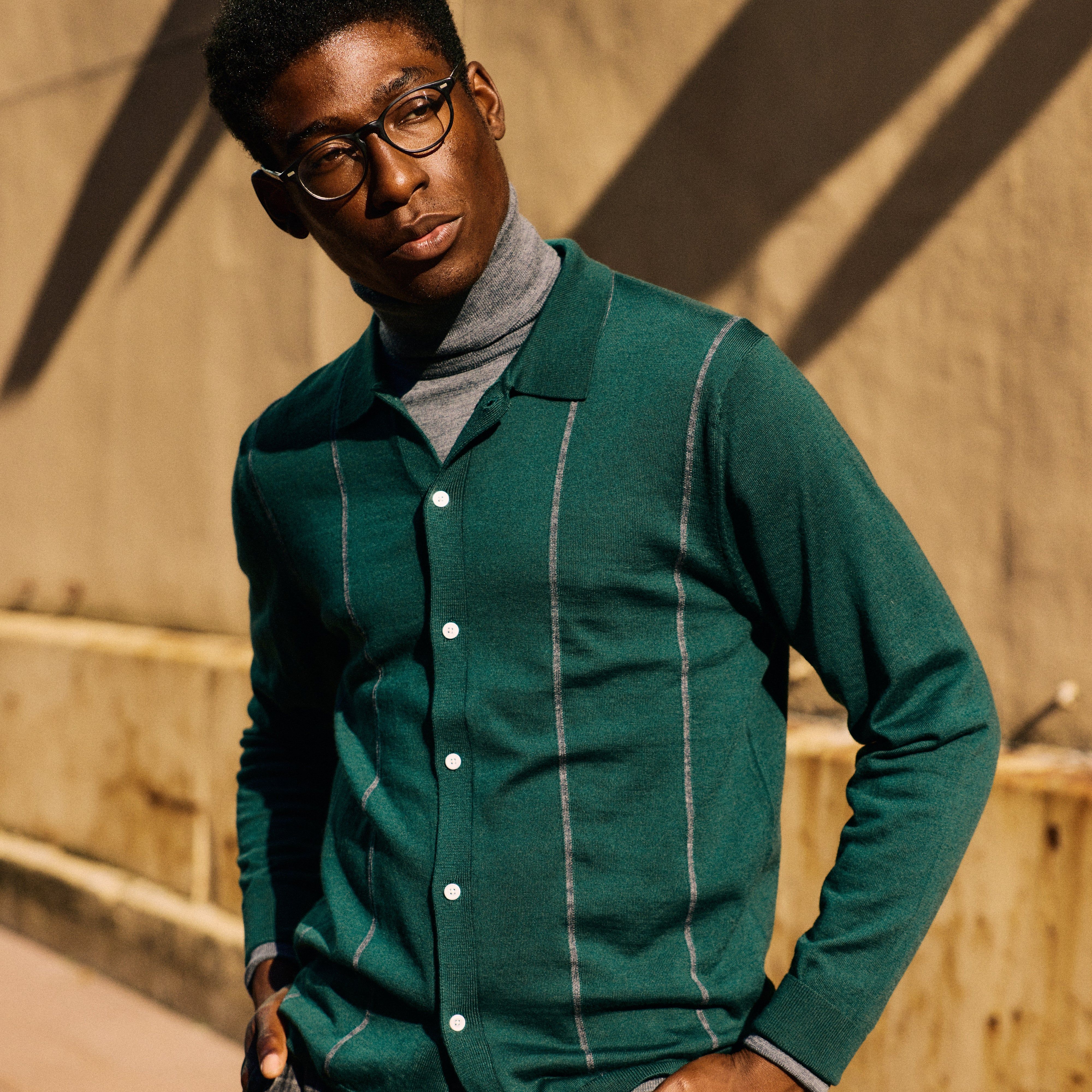 Merino Wool Striped Hunter Green Sweater Polo sold by The Tie Bar product image thumbnail 4