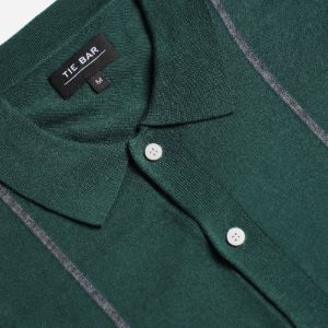 Merino Wool Striped Hunter Green Sweater Polo sold by The Tie Bar