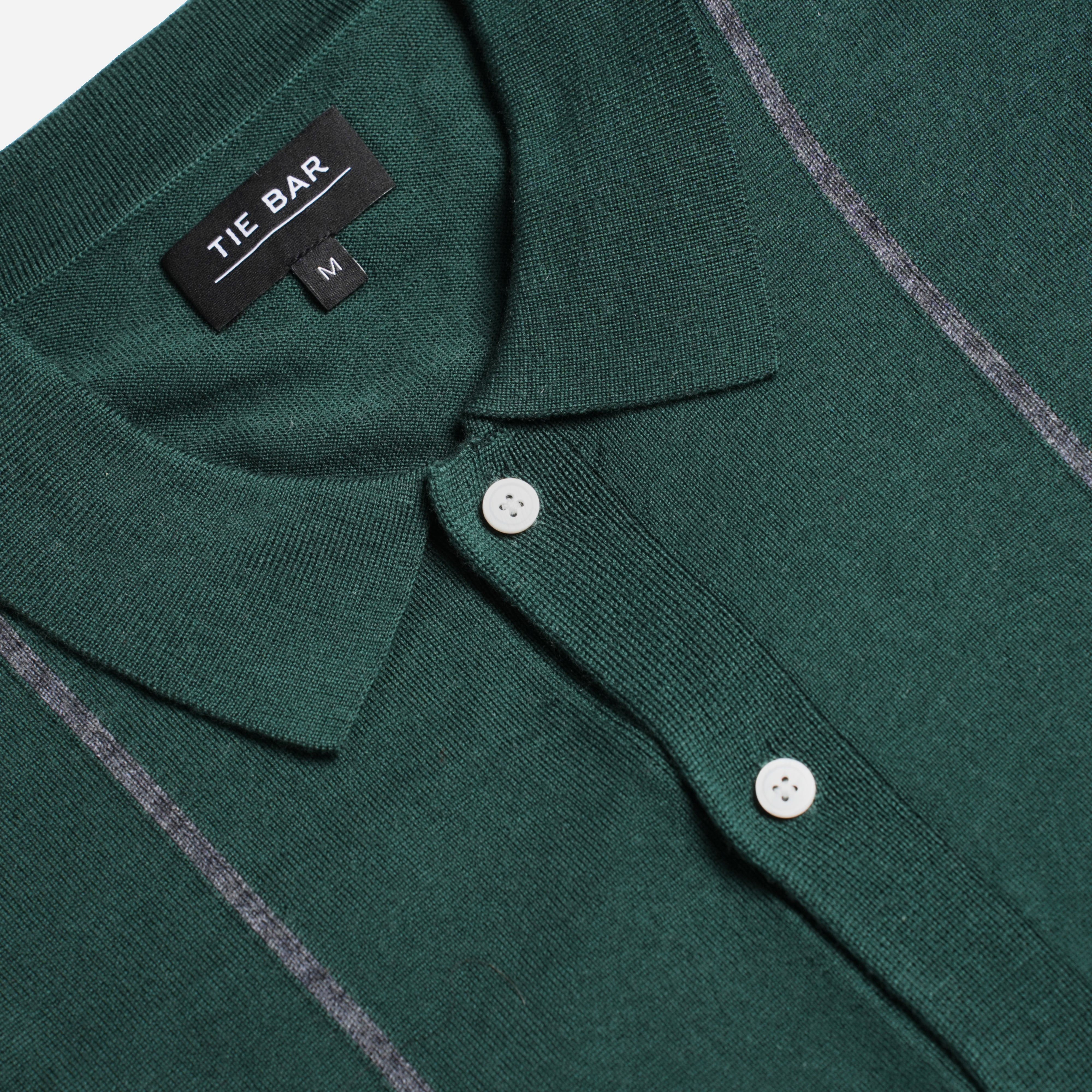 Merino Wool Striped Hunter Green Sweater Polo sold by The Tie Bar product image thumbnail 2