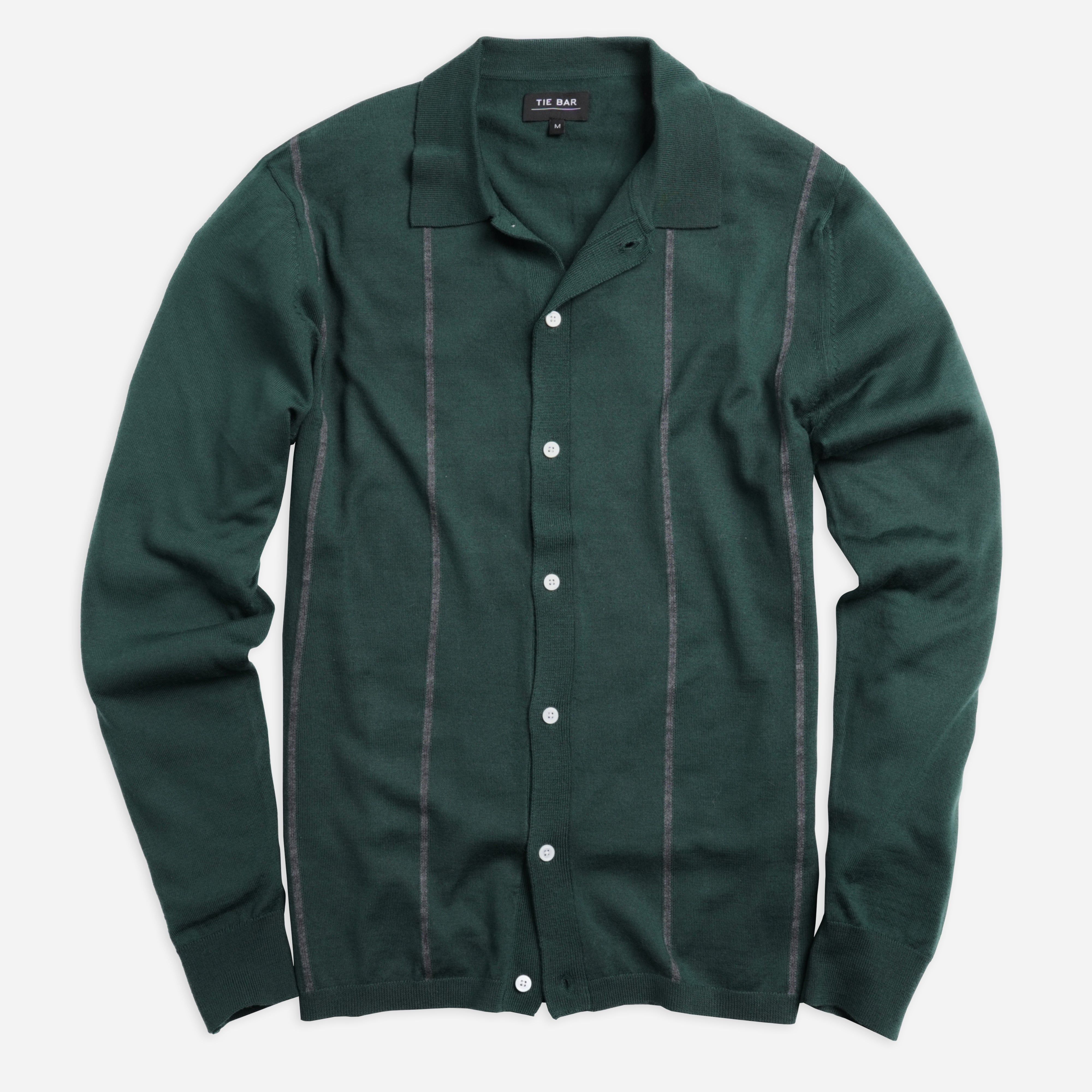 Merino Wool Striped Hunter Green Sweater Polo sold by The Tie Bar