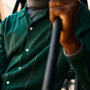 Merino Wool Striped Hunter Green Sweater Polo sold by The Tie Bar
