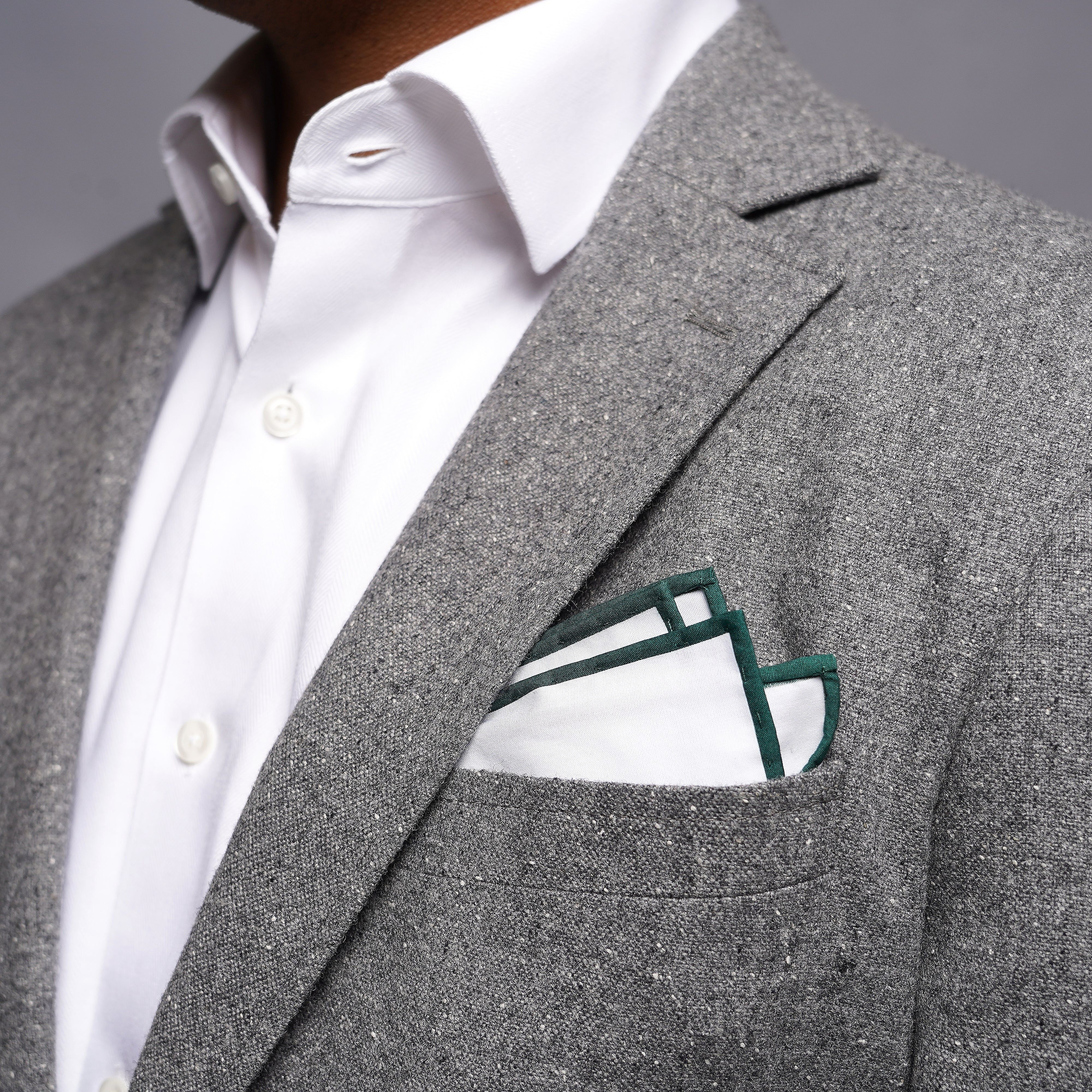 White Cotton With Border Hunter Green Pocket Square sold by The Tie Bar product image thumbnail 4
