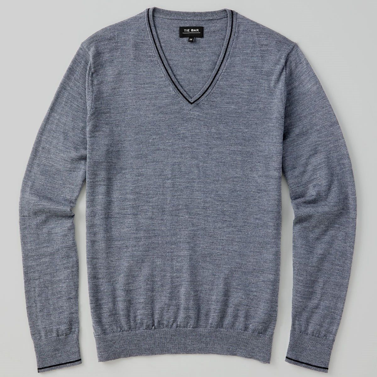 Perfect Tipped Merino Wool V-Neck Heather Grey Sweater sold by The Tie Bar
