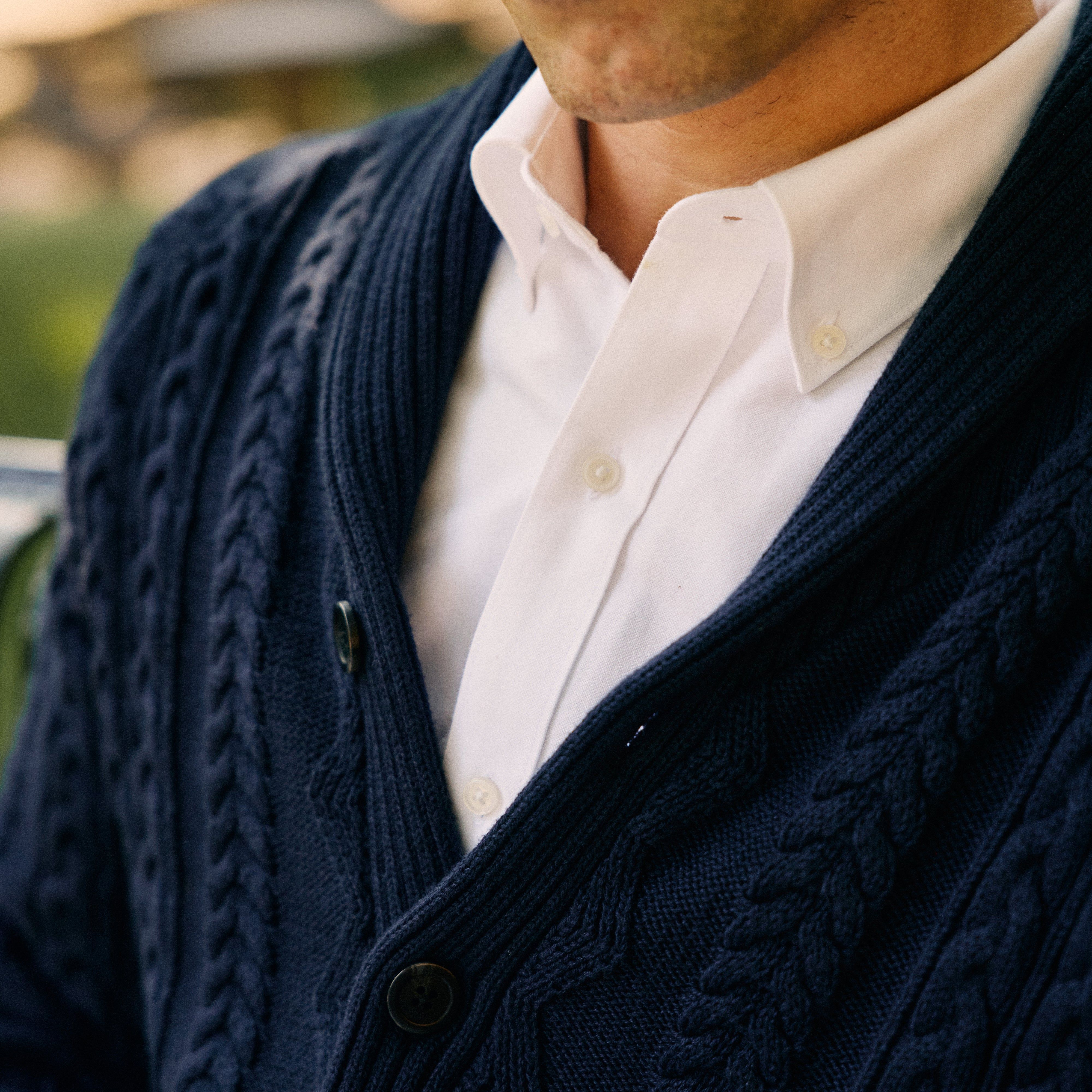Cable Shawl Cardigan Navy Sweater sold by The Tie Bar product image thumbnail 6