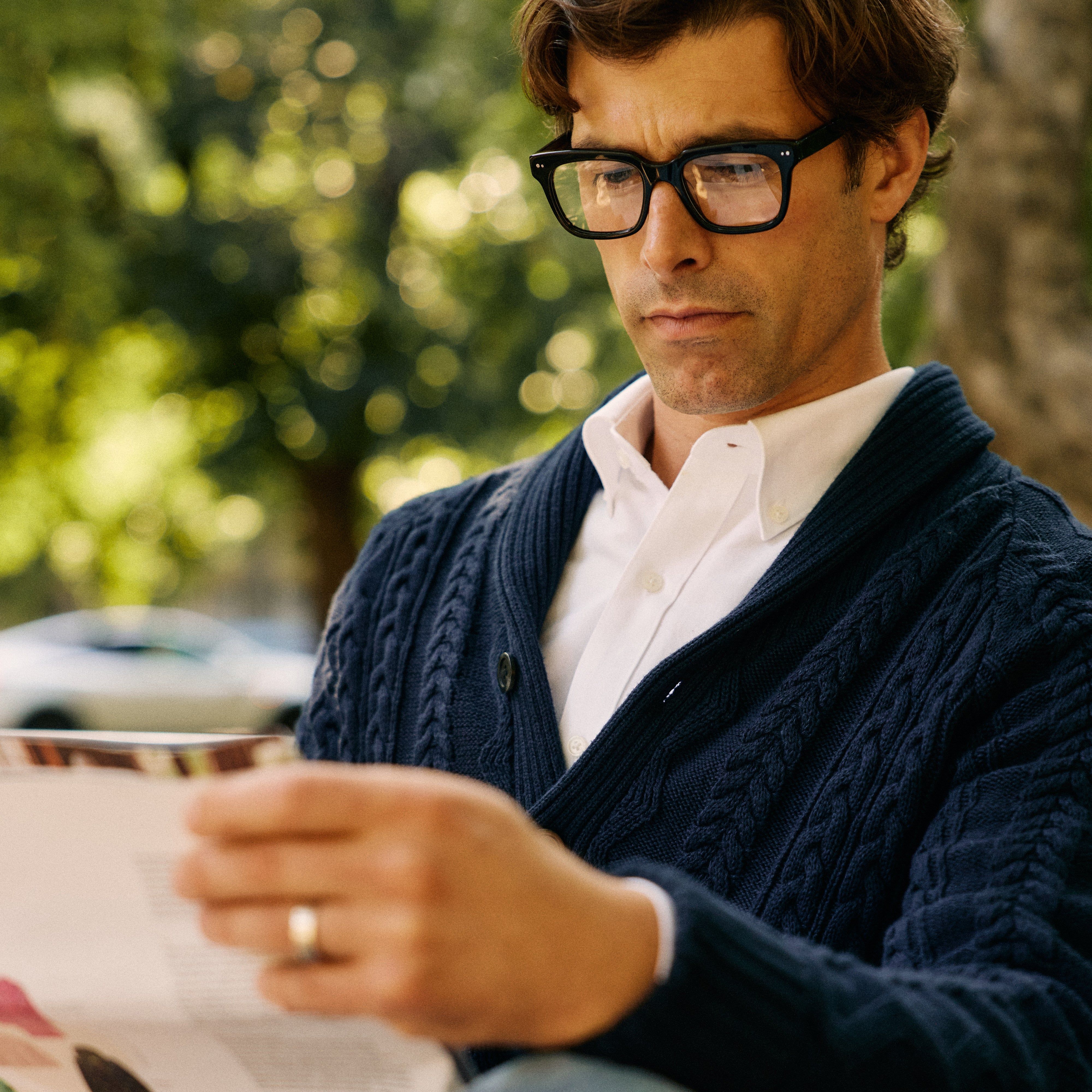 Cable Shawl Cardigan Navy Sweater sold by The Tie Bar product image thumbnail 5
