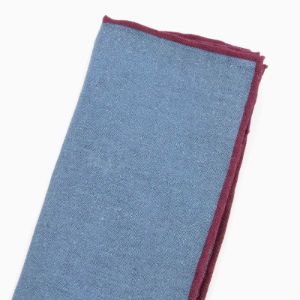 Linen with Color Pop Border Denim Blue Pocket Square sold by The Tie Bar