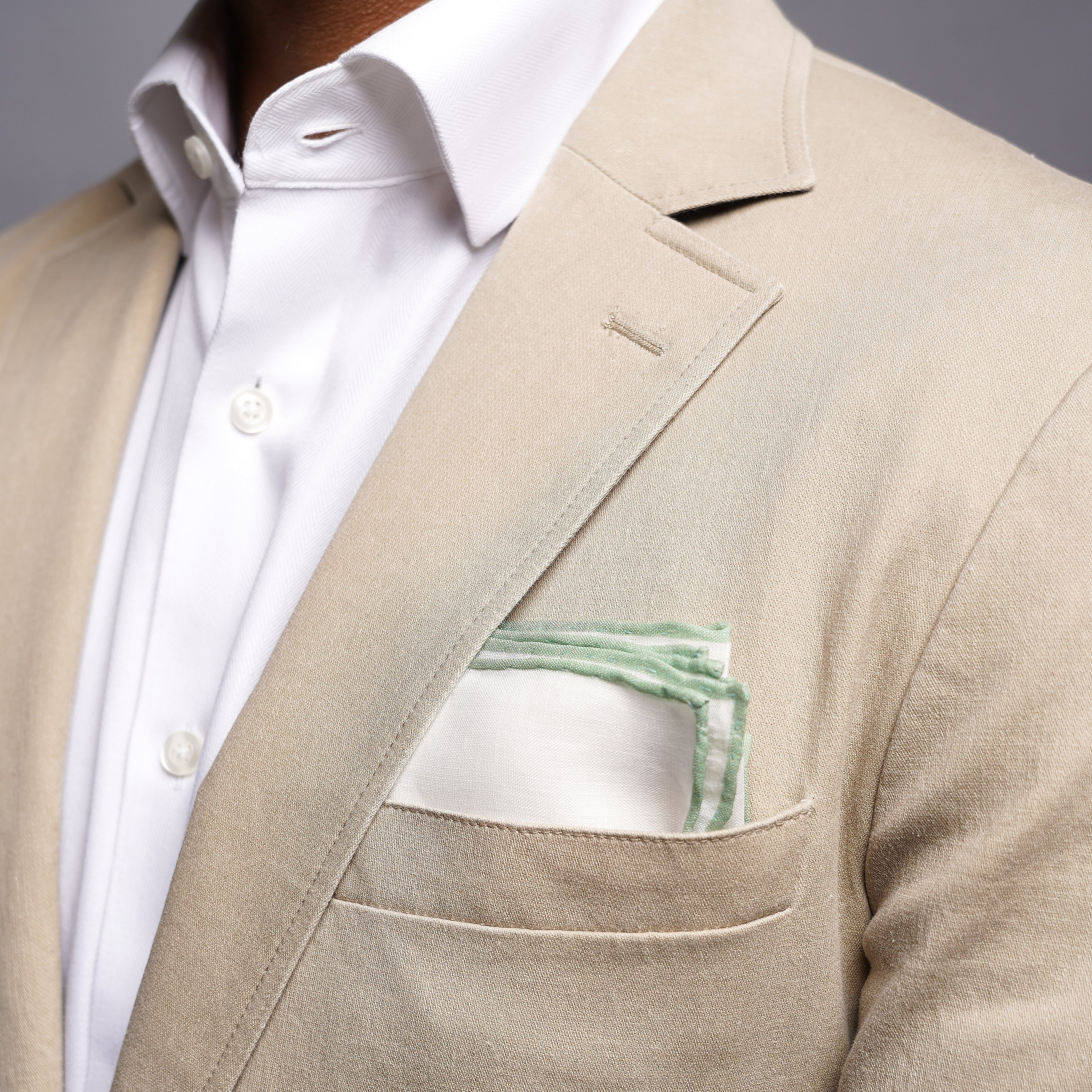 White Linen With Rolled Border Sage Green Pocket Square sold by The Tie Bar product image thumbnail 4