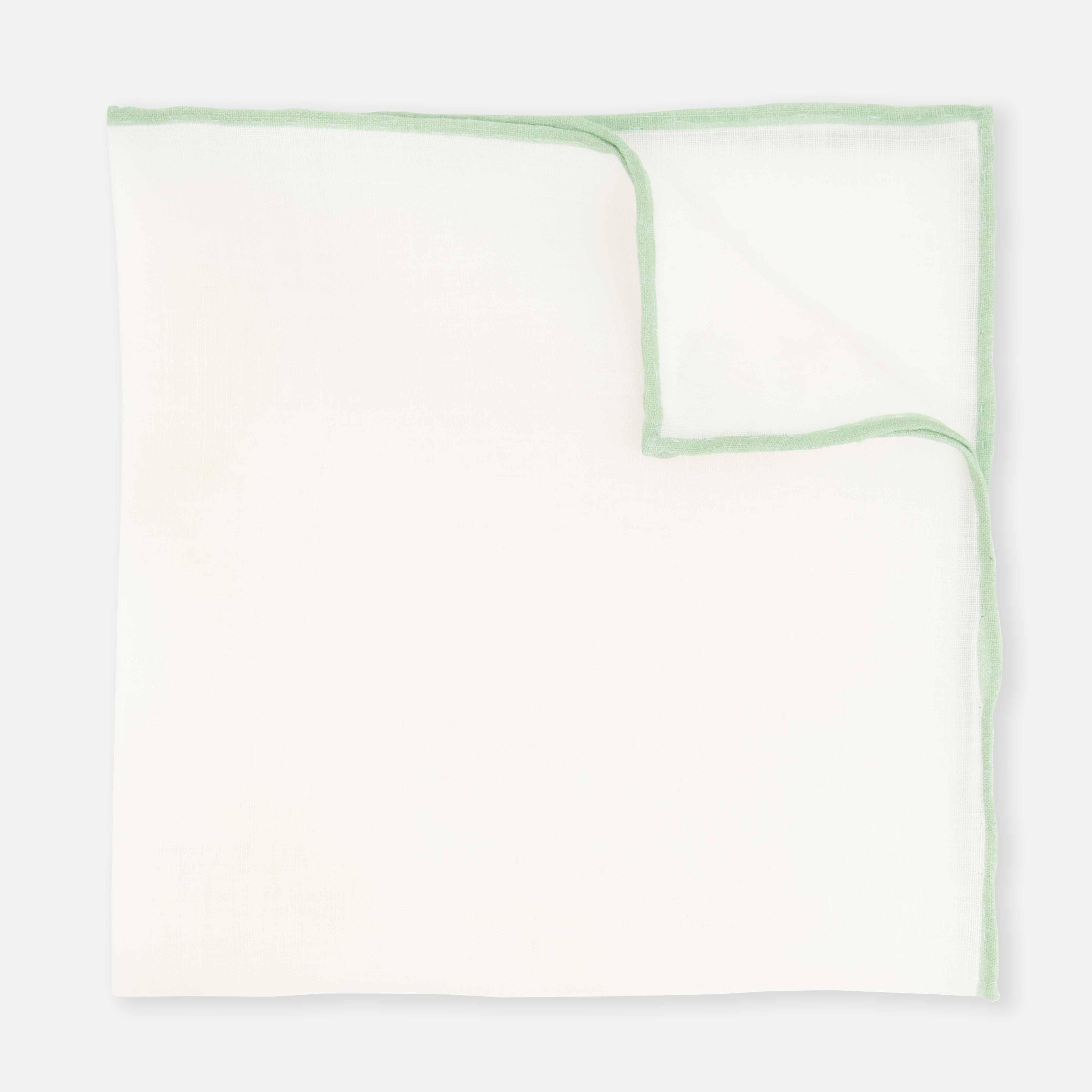 White Linen With Rolled Border Sage Green Pocket Square sold by The Tie Bar