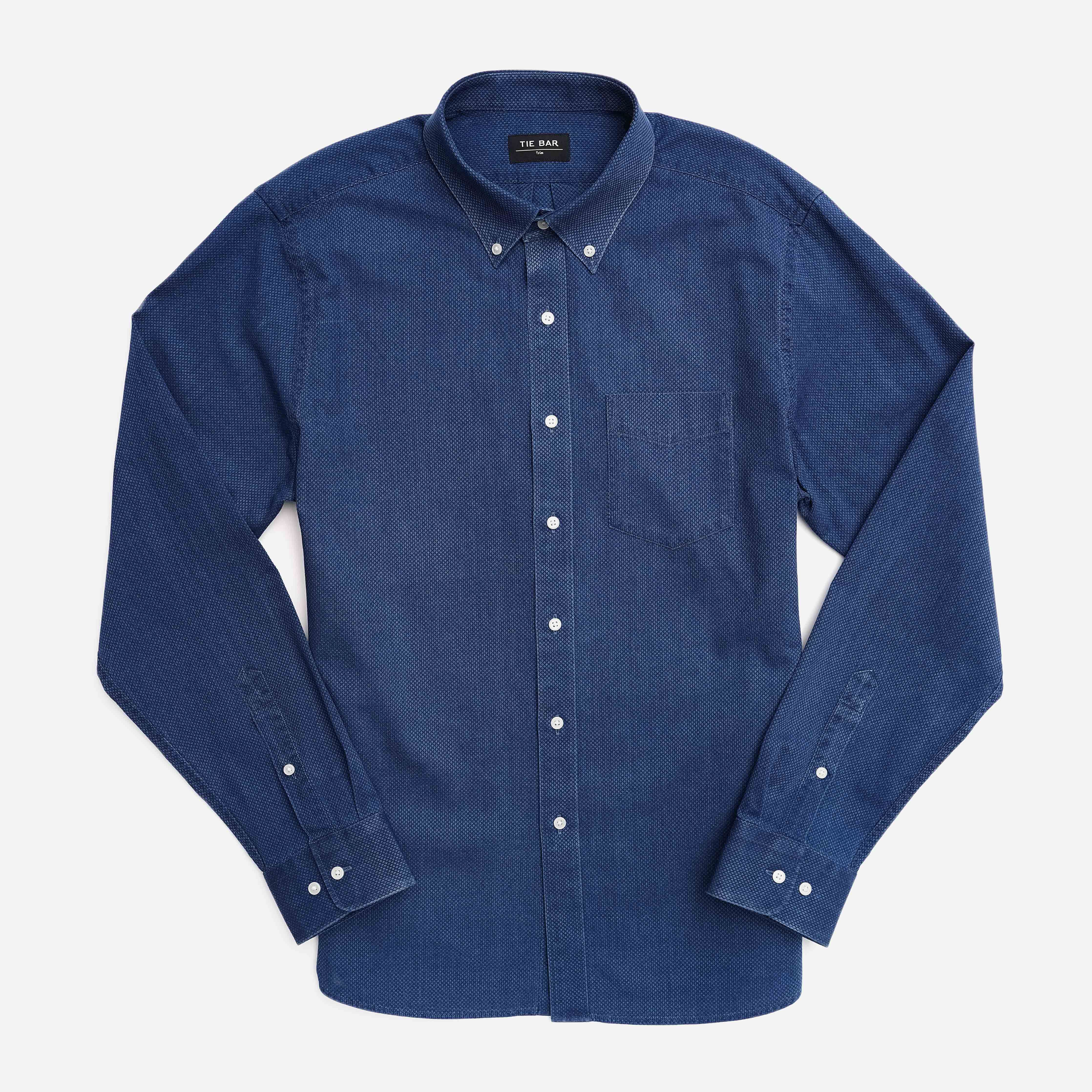 Indigo Dobby Navy Casual Shirt sold by The Tie Bar product image thumbnail 2
