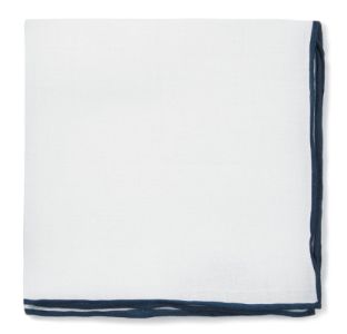 Bhldn White Linen With Rolled Border Navy Pocket Square sold by The Tie Bar