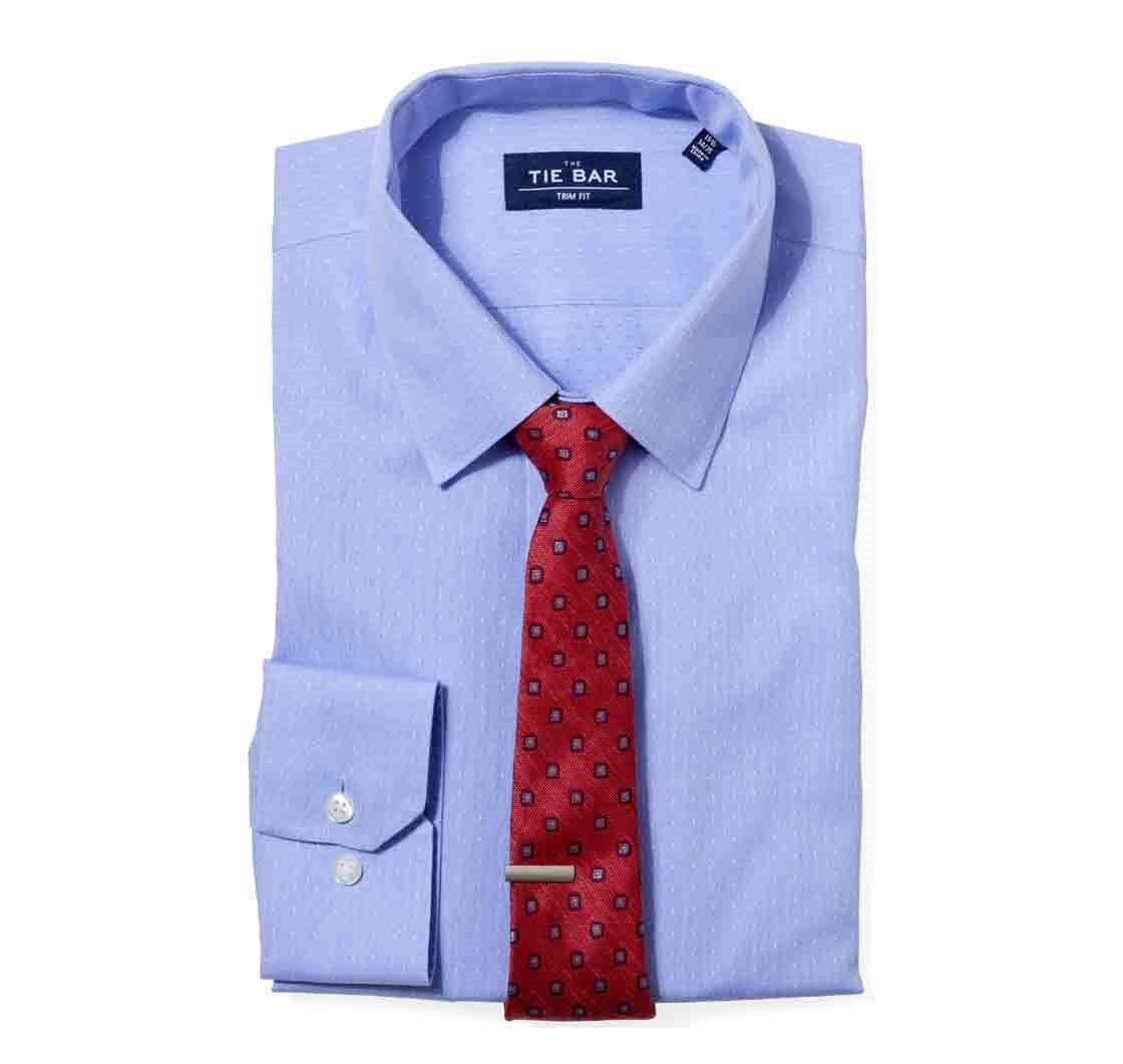 Multi Dot Dobby Blue Non-Iron Dress Shirt sold by The Tie Bar product image thumbnail 2