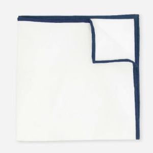 White Cotton With Border Navy Pocket Square sold by The Tie Bar