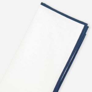 White Cotton With Border Navy Pocket Square sold by The Tie Bar