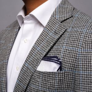 White Cotton With Border Navy Pocket Square sold by The Tie Bar