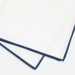 White Cotton With Border Navy Pocket Square sold by The Tie Bar