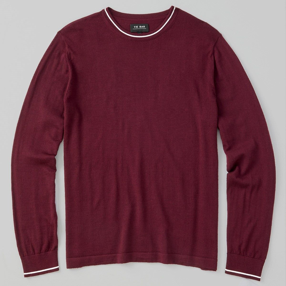 Perfect Tipped Merino Wool Crewneck Burgundy Sweater sold by The Tie Bar