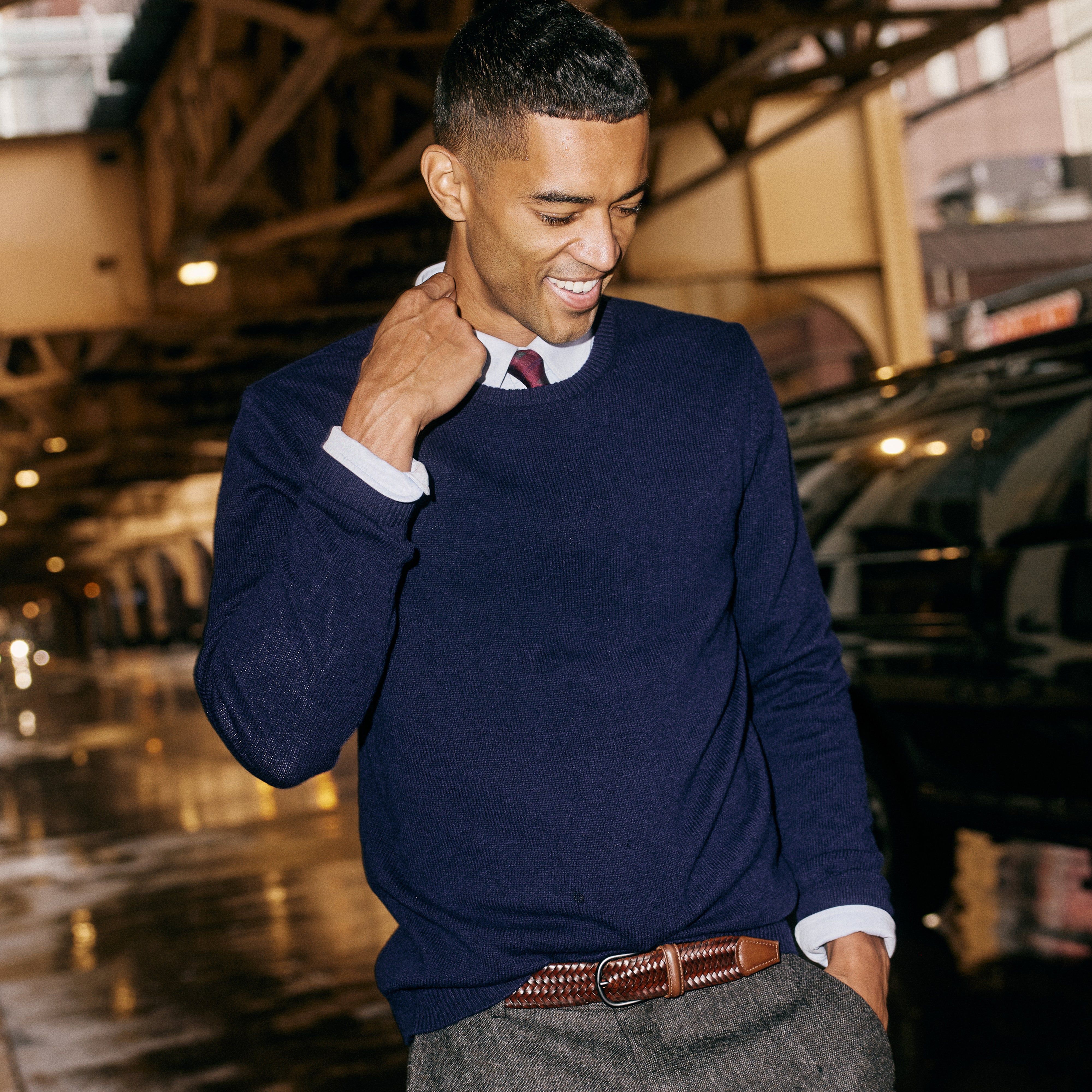 The Wells Street Merino Crewneck Navy Sweater sold by The Tie Bar product image thumbnail 3