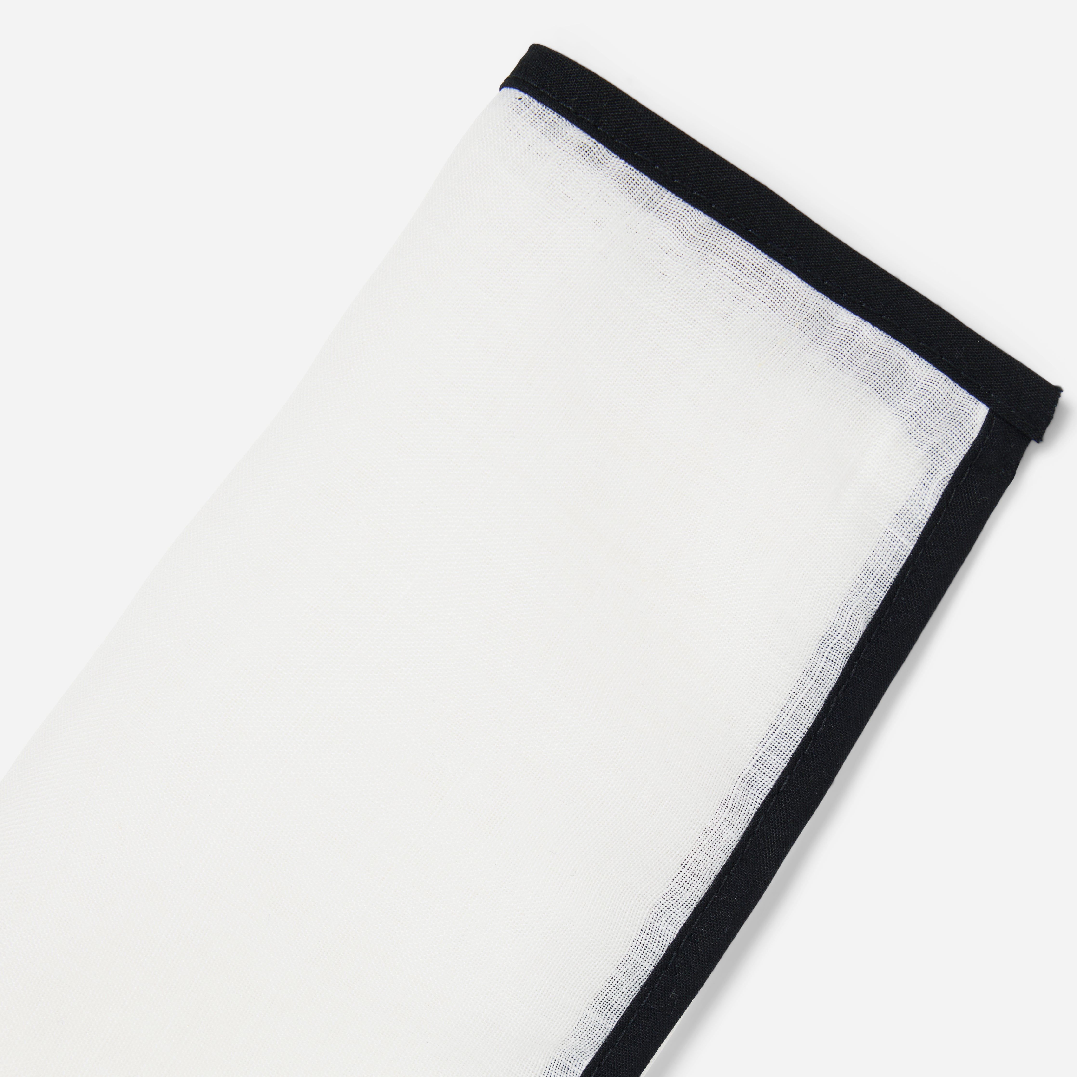 White Linen With Border Black Pocket Square sold by The Tie Bar product image thumbnail 2