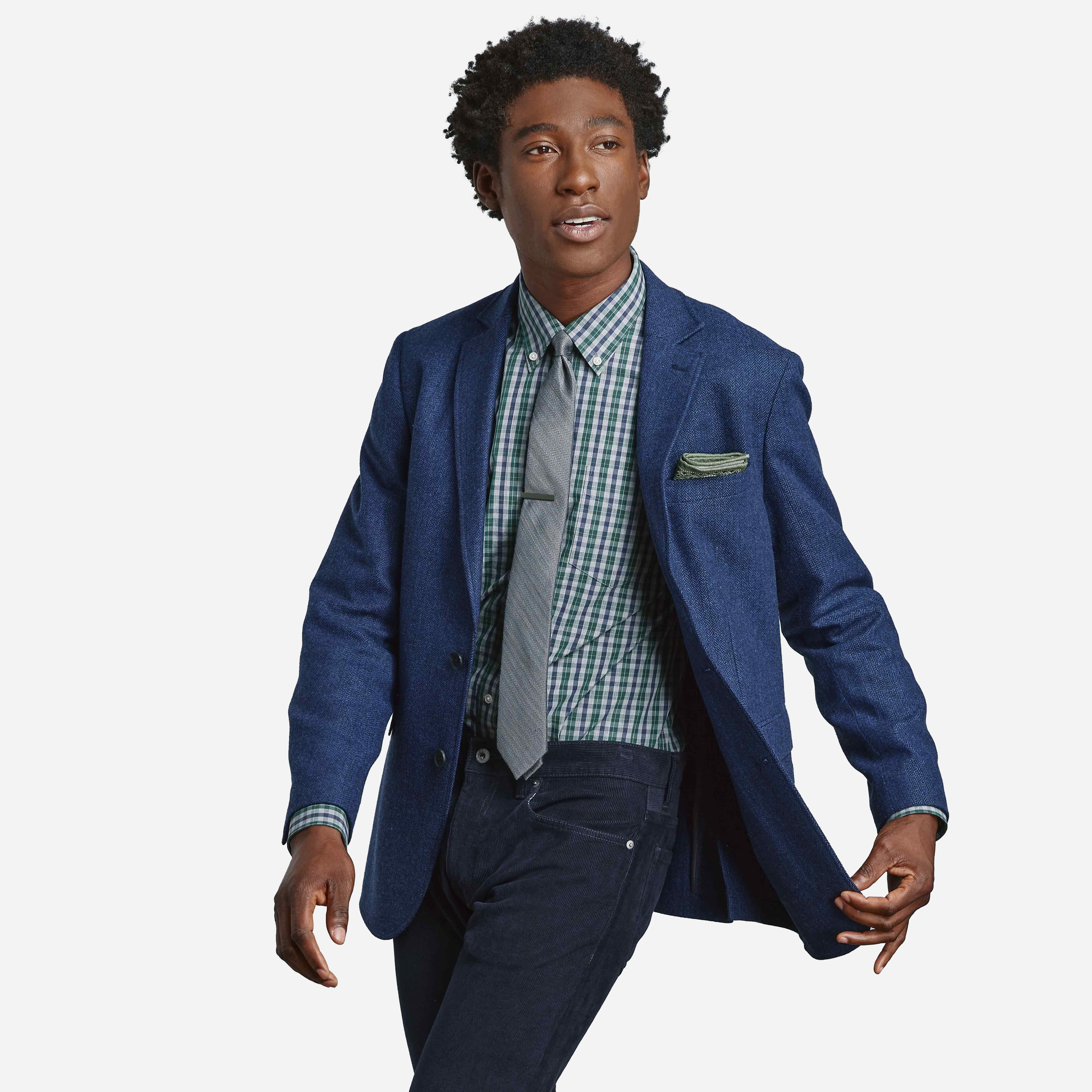 The Wool Miracle Herringbone Navy Jacket sold by The Tie Bar