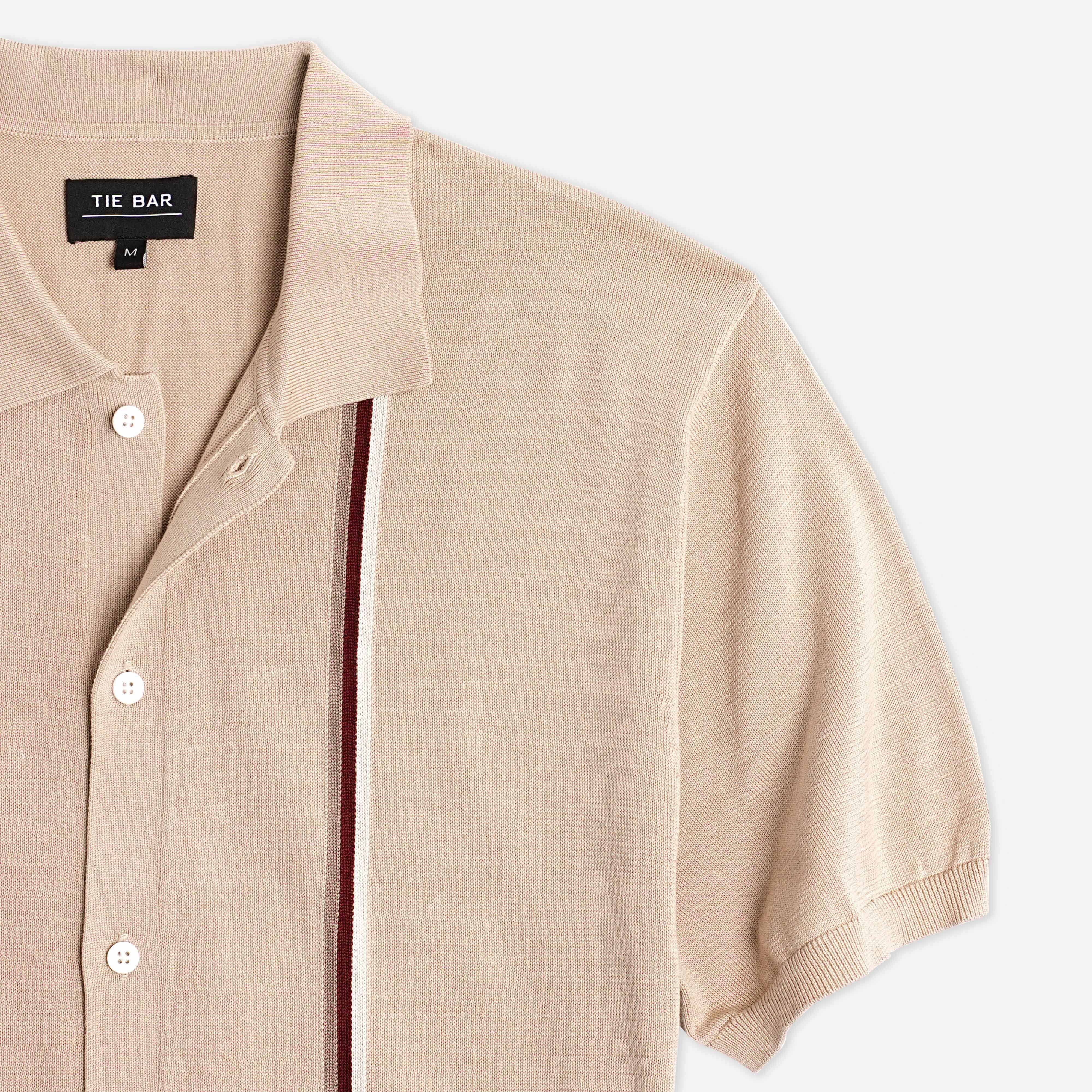 Full Placket Border Stripe Camel Polo sold by The Tie Bar product image thumbnail 3