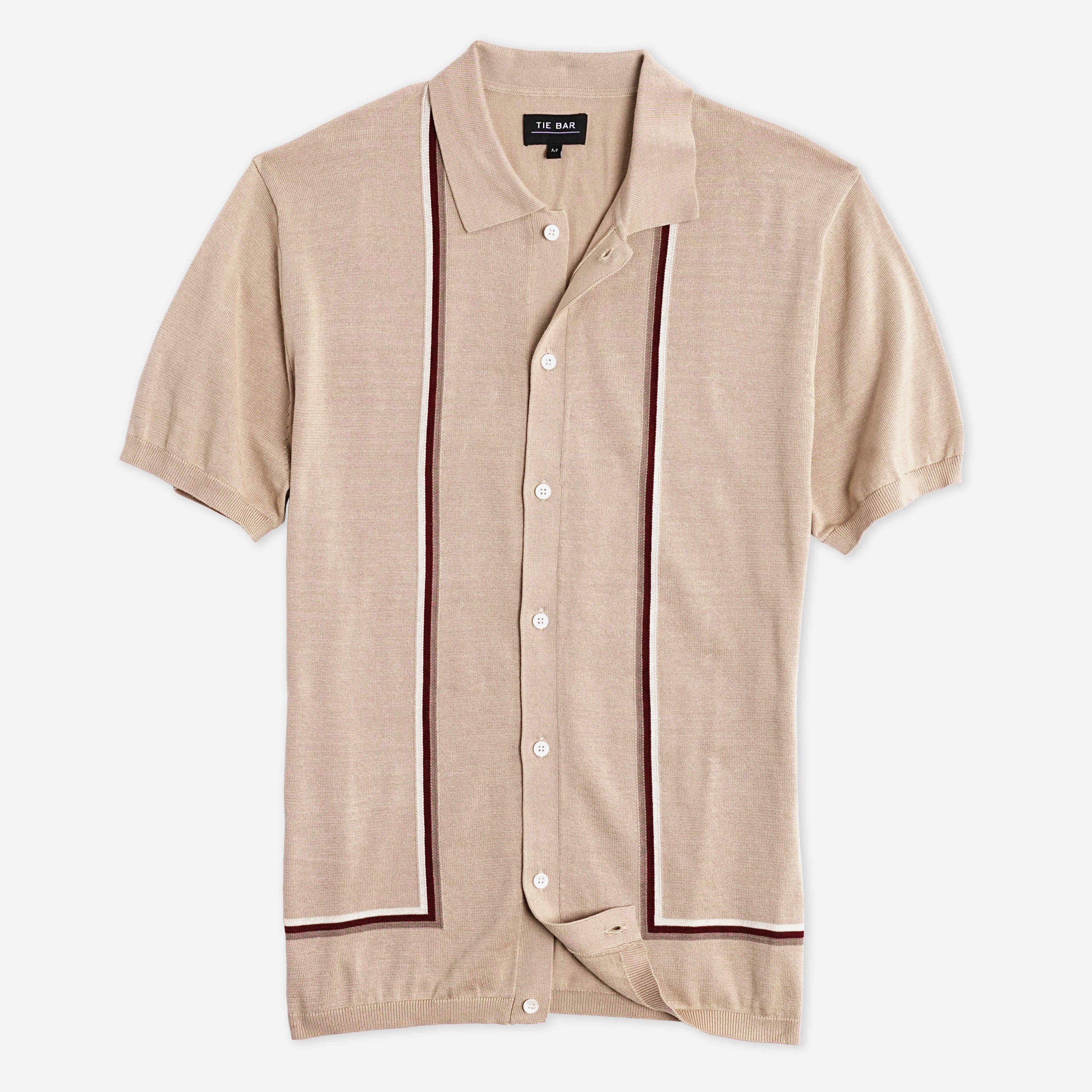 Full Placket Border Stripe Camel Polo sold by The Tie Bar