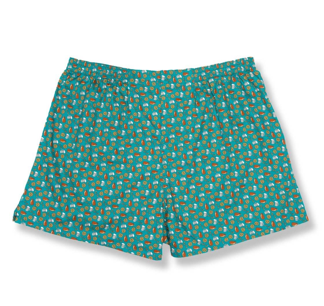 Beers And Pretzels Teal Boxer sold by The Tie Bar