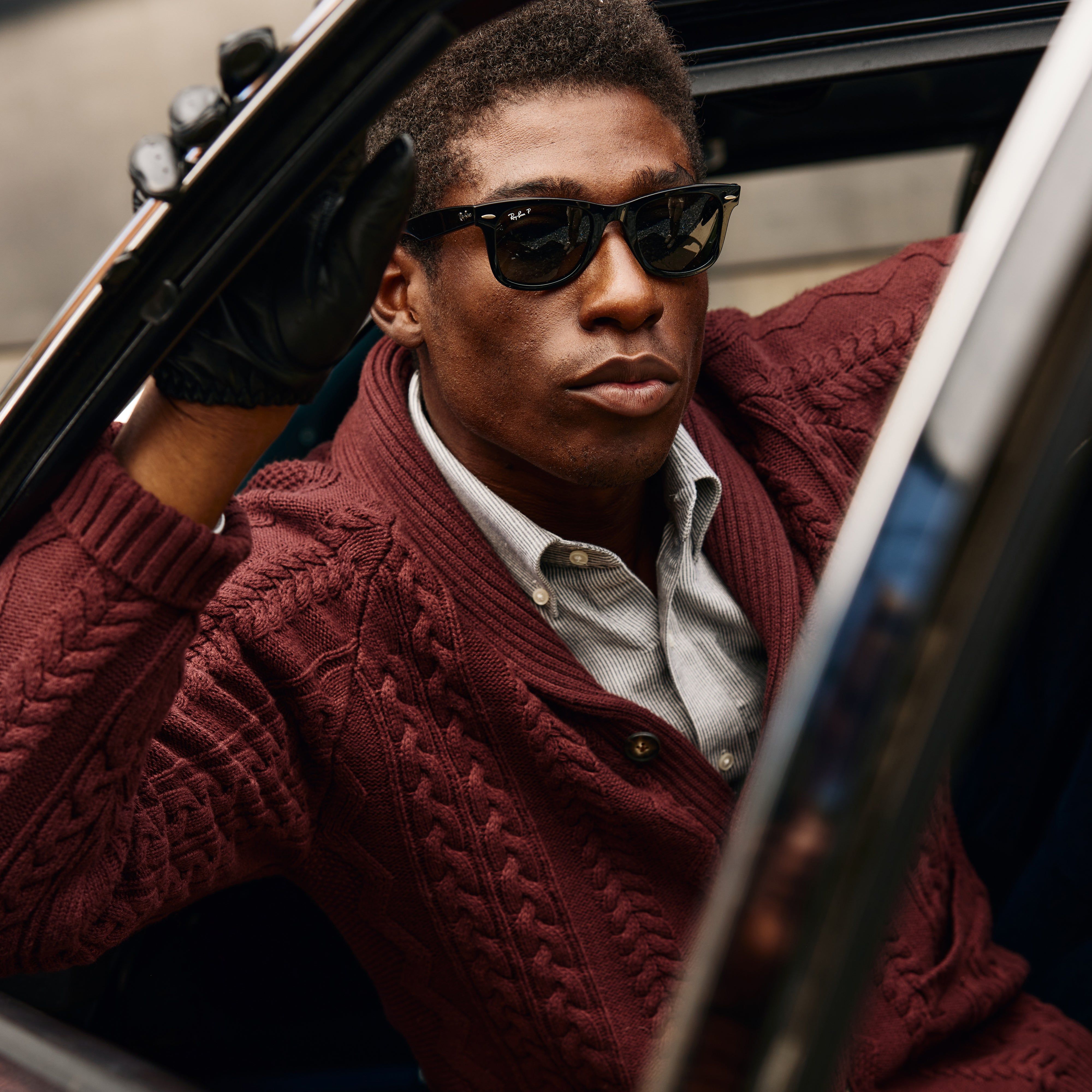 Cable Shawl Cardigan Burgundy Sweater sold by The Tie Bar product image thumbnail 4