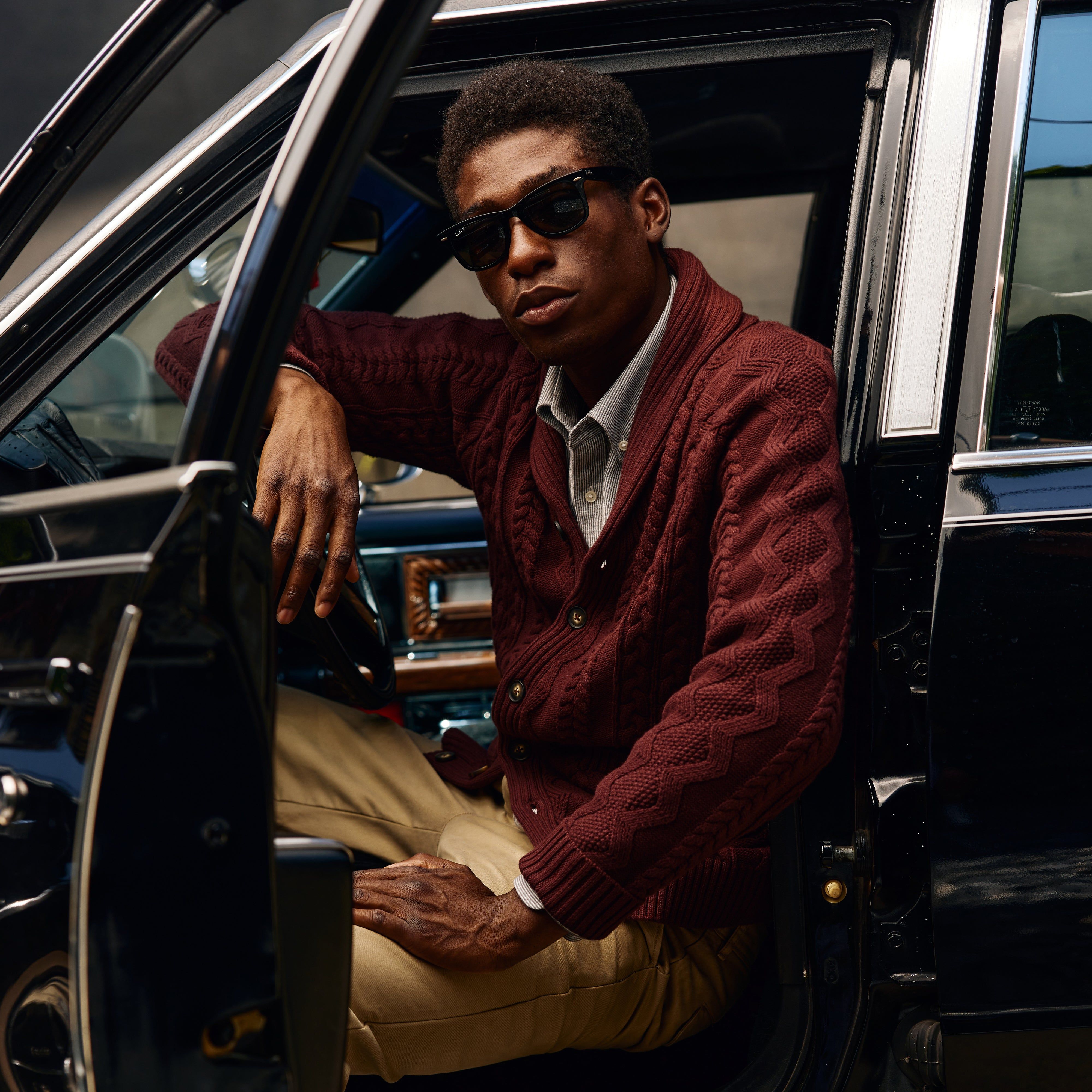 Cable Shawl Cardigan Burgundy Sweater sold by The Tie Bar product image thumbnail 6