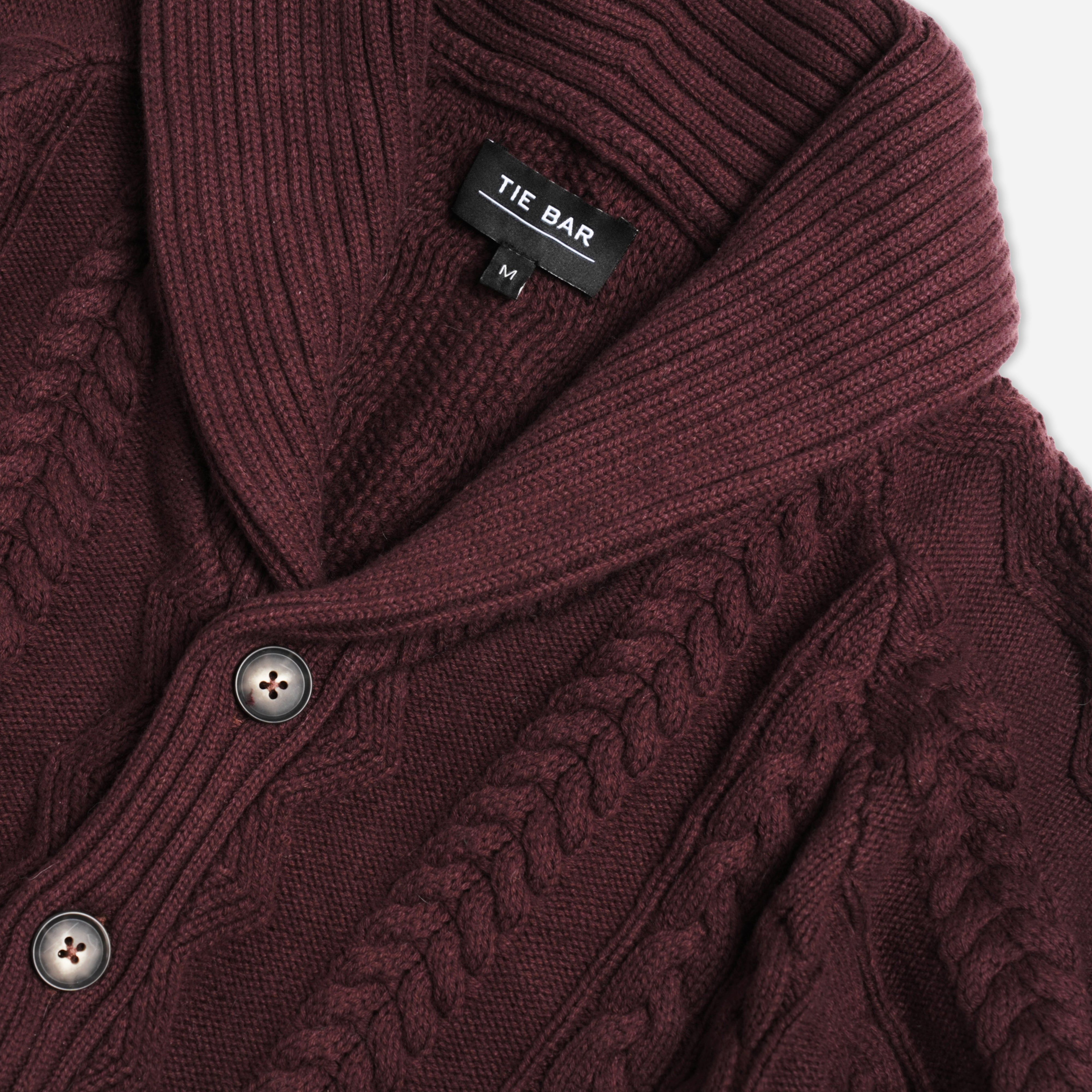 Cable Shawl Cardigan Burgundy Sweater sold by The Tie Bar product image thumbnail 2