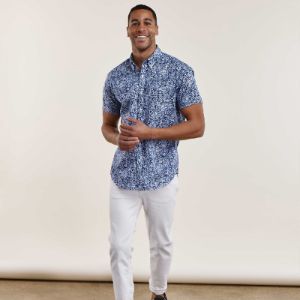 Palm Floral Navy Short Sleeve Shirt sold by The Tie Bar