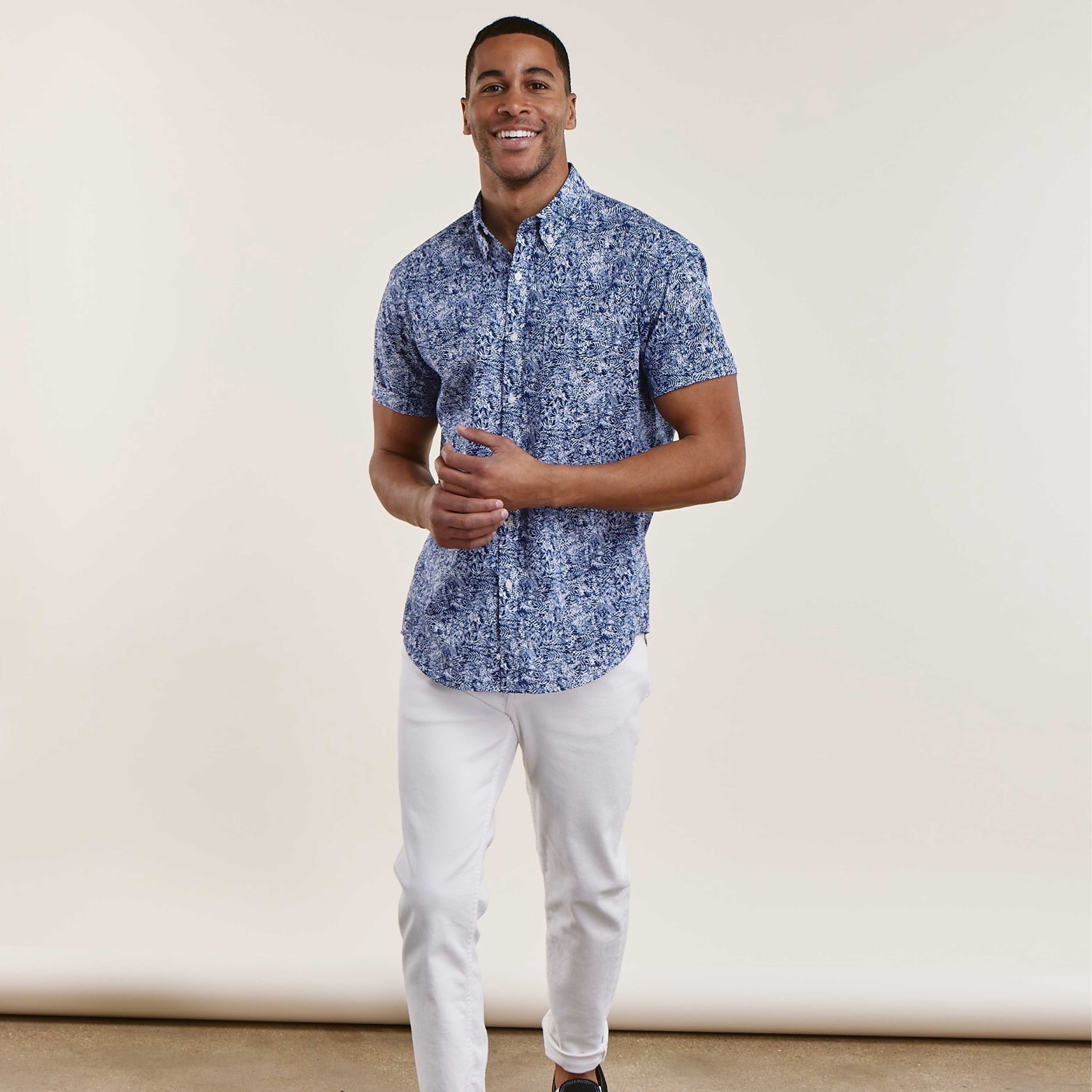 Palm Floral Navy Short Sleeve Shirt sold by The Tie Bar product image thumbnail 4