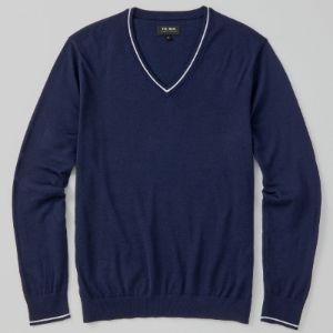 Perfect Tipped Merino Wool V-Neck Navy Sweater sold by The Tie Bar