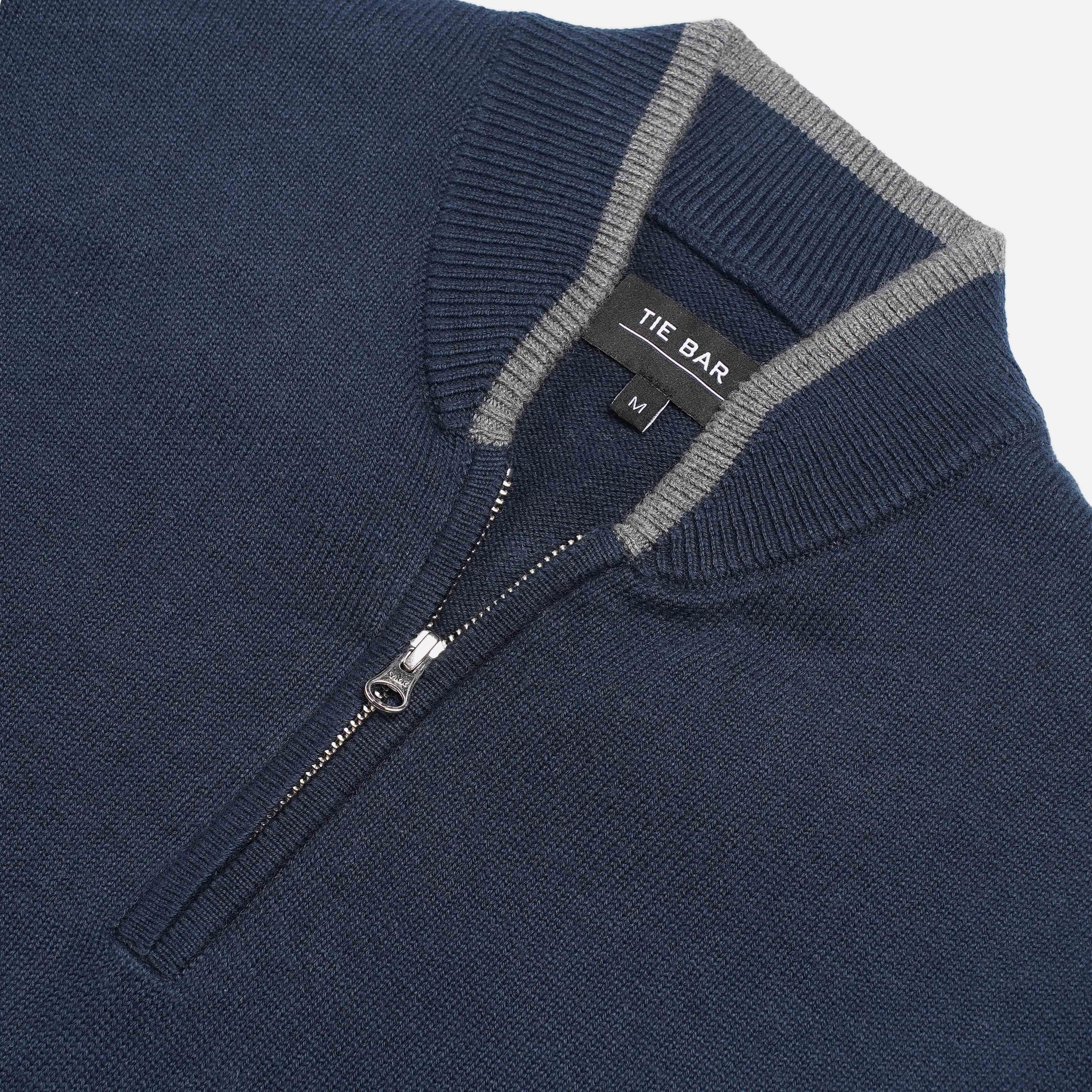 Tipped 1/4 Zip Navy Cashmere Sweater sold by The Tie Bar product image thumbnail 2