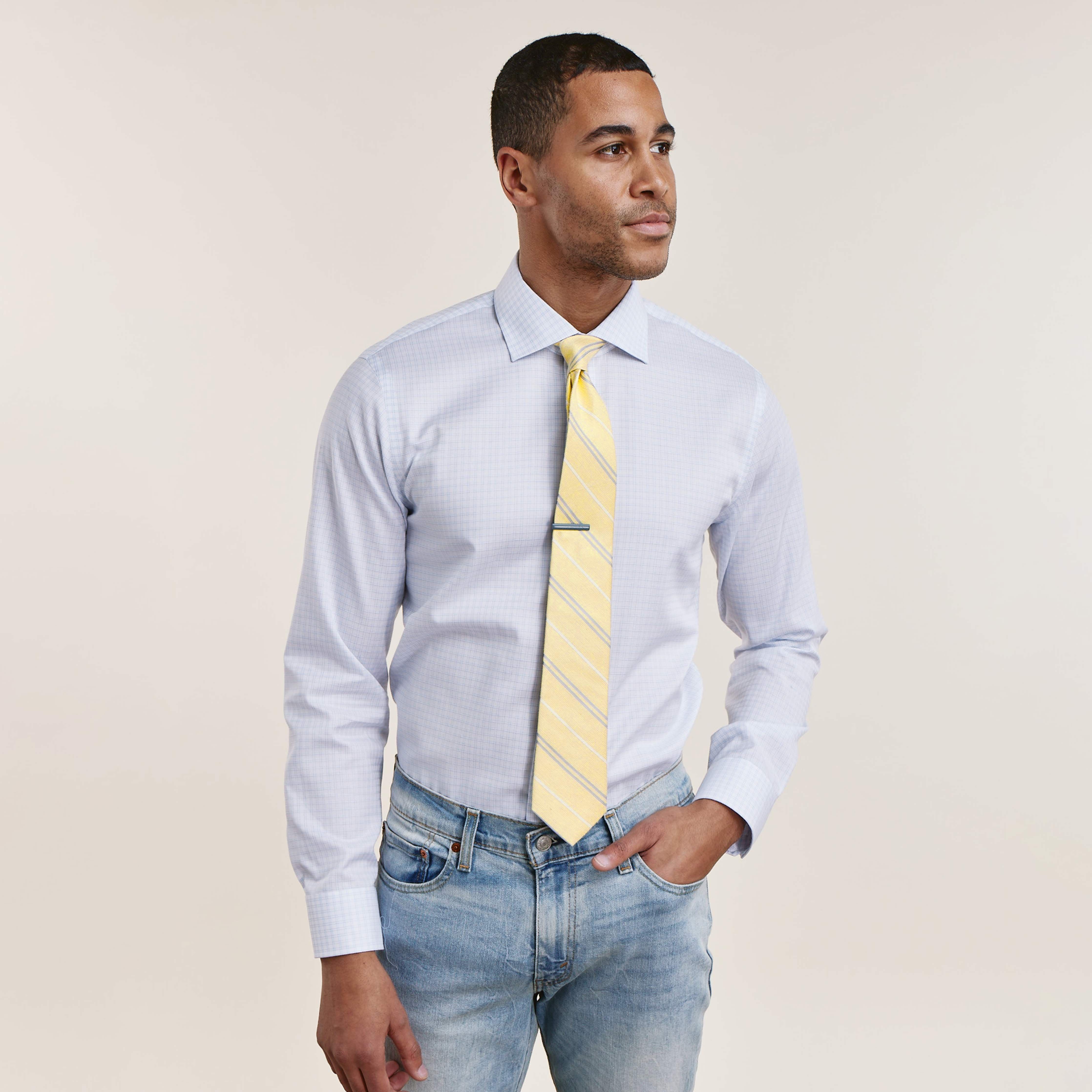 Mini Check Light Blue Dress Shirt sold by The Tie Bar product image thumbnail 5